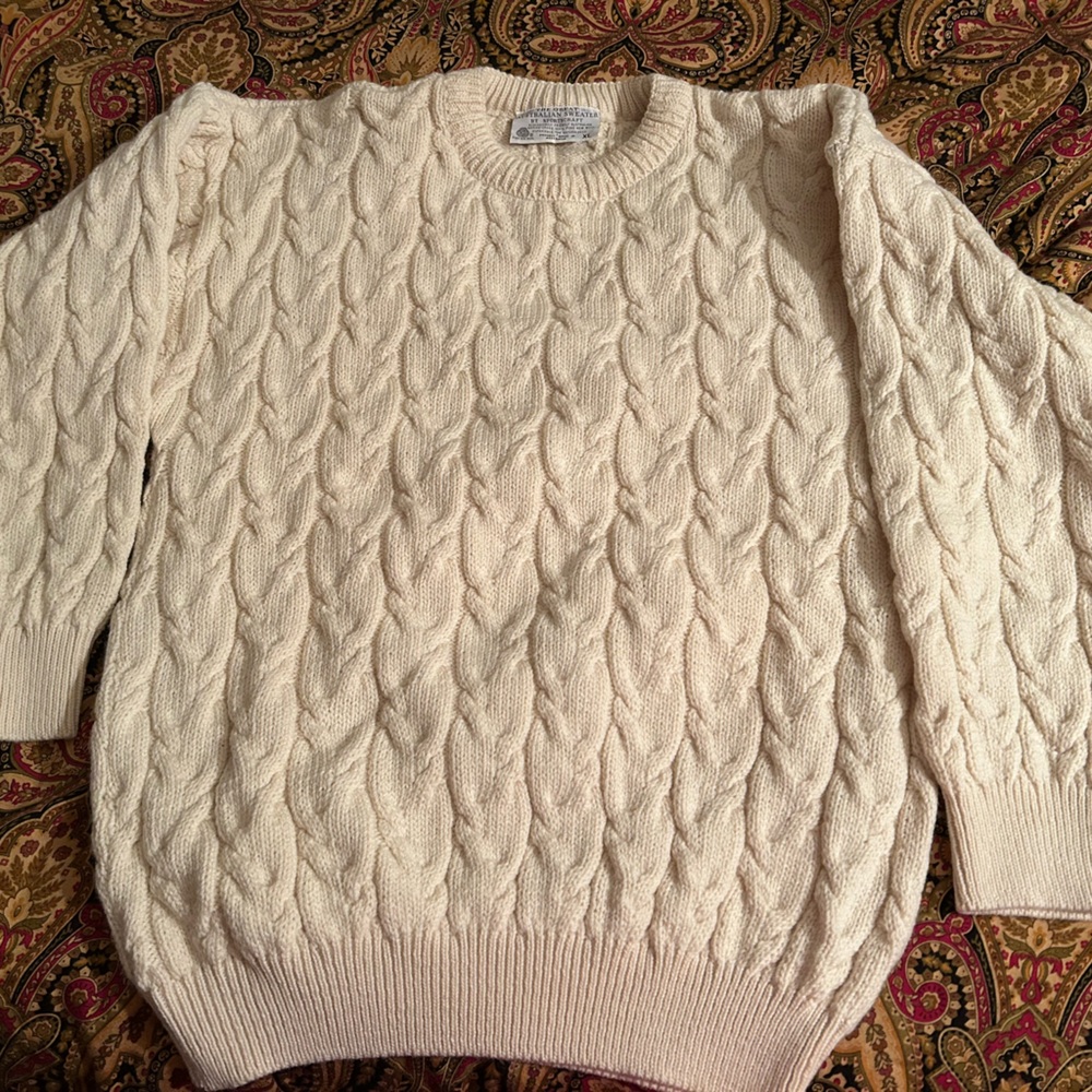 Vintage 90s Beige Great Australian Sweater Pattern Knit Wool Sweater (XL)